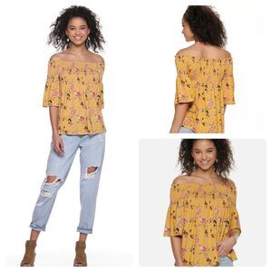 On or off shoulder mustard yellow floral top size small